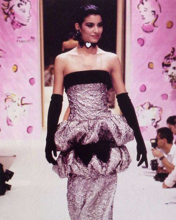 Fall 1987 Ady Couture Lausanne for Givenchy Iridescent Purple Metallic Dress w Velvet Bow