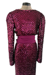 Fabulous 1960s Unlabeled Deep Burgundy Pink Fully Sequined Backless Dress