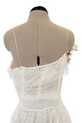 Fantastic Fall 2008 Roberto Cavalli Runway Look 38 Lace Cream Dress w Floral Shoulder Detail