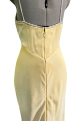 Prettiest 1980s Bob Mackie Pale Pastel Yellow Chiffon Dress w Draped Neckline & Flowing Skirt