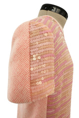 Chic Little Fall 2001 Chanel by Karl Lagerfeld Runway Pastel Pink Dress w Fully Sequin Front