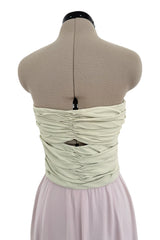 Phenomenal Spring 1991 Original Valentino Runway Pale Pink & Pastel Green Strapless Cut Out Dress