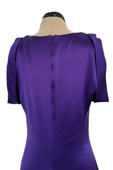 Beautiful 2007 Alexander McQueen Purple Bias Cut Liquid Silk Satin Dress w Amazing Sleeves