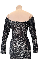 Iconic Fall 1989 Patrick Kelly Off Shoulder Silver Leopard Print Dress in a Soft Stretch Velour