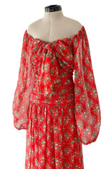 Dreamy Spring 1977 Givenchy Well Documented Off-Shoulder Floral Print Silk ChiffonDress