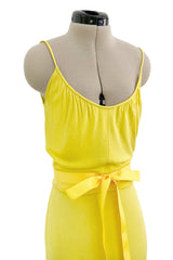 Minimalist 1970s Christian Dior by Marc Bohan Yellow Jersey Tank Dress w Three Tier Skirt