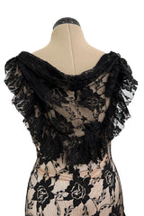 Gorgeous 2010s John Galliano Spanish Influnced Tiered & Ruffled Black Lace Bias Cut Dress