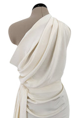 Spring 1990 Hubert de Givenchy Haute Couture Runway Ivory Silk Dress w Gold Metal Detailing