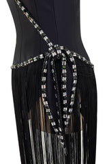 Early 1970s Bob Mackie Unusual Fringed Shaped Bodysuit Showgirl Costume Dress Piece