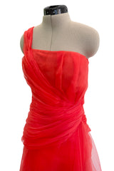 Spring 2012 Oscar de la Renta Runway Look 53 Coral Orange Chiffon One Shoulder Dress