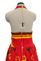 Gorgeous 1971-1972 Lanvin by Jules-Francois Crahay Floral Printed Coral Cotton Pique Backless Halter Dress