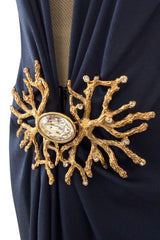 Iconic Spring 1985 Yves Saint Laurent Runway & Ad Campaign Plunge Dress w Jewel Clasp