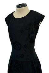 Amazing 1960s Unlabelled Christian Dior by Marc Bohan Black Silk Brocade Shift Dress w Floral Pattern