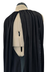 Dramatic Recent Chloe Black & Grey Jersey Dress w Floor Length Attached Cape Panels