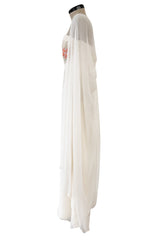 Dreamy Spring 2008 Christian Dior by John Galliano Ivory Silk Chiffon Dress w Hand Done Floral Embroidery