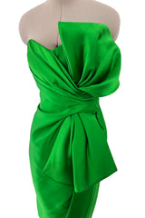 Superb Fall 1987 Yves Saint Laurent Haute Couture Green Version of Runway Dress w Silk Bow