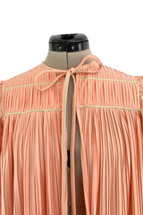 Versatile 1981 Bill Tice Full Length Pleated Peach Coloured Jersey Coat w Gold Cord Detailing