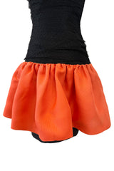 Spring 1987 Yves Saint Laurent Runway Strapless Dotted Net Mini Dress w Coral Skirt