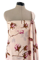Prettiest Spring 2006 Valentino Runway Pink Floral Rose Print Pink Silk Chiffon w Draped Side Panel