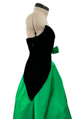 Fall 1987 Arnold Scaasi Black Strapess Velvet & Green Full Skirt Silk Dress