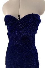 Fall 1986 Yves Saint Laurent Runway & Ad Campaign Hand Gathered Strapless Velvet Dress