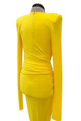 Gorgeous Spring 2020 Alexandre Vauthier Yellow Silk Jersey Dress w Plunge & High Front Slit
