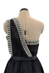 Incredible 1970s Givenchy Demi-Couture One Shoulder Silk Gazaar Dress w Rhinestones Edging
