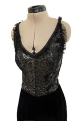 Fall 1995 Valentino by the Original Mr Valentino Runway Black Velvet Dress w Sequin Detailing