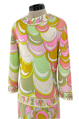 Prettiest 1960s Emilio Pucci Pale Pastel Curving Print Silk Jersey Dress w Contrasting Border