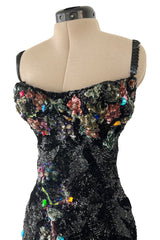 Exquisite 1950s Unlabeled Hand Made Couture Heavily Sequinned & Beaded Strapless Burlesque or Showgirl Dress