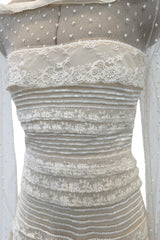 2012 Valentino by Pierpaolo Piccioli & Maria Grazia Chiuri Tiered Ivory Lace Net Dress w Sequin & Bead Detailing