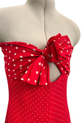 Prettiest Spring 2002 Valentino Runway Strapless Red Dot Silk Chiffon Dress w Ruffled Tiers