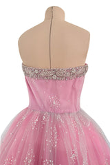 Prettiest 2000s Oscar de la Renta Strapless Pink Tulle Dress w Extensive Beadwork