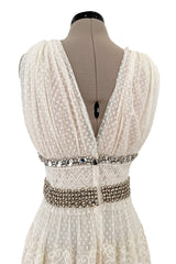 Gorgeous 2010s Lanvin Blanche by Alber Elbaz Dotted Net Plunge Dress w Rhinestone Details