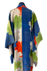 1920s-30s Unlabeled Silk Kimono with Classic Sleeve & Oversized Floral Print