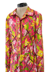 Prettiest 1960s Emilio Pucci Original Pink Silk Jersey Dress w Lattice Flower & Leaf Print