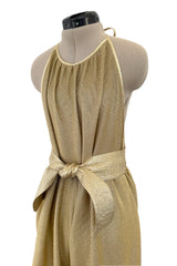 1981 Bill Tice Gold Metallic Backless Jumpsuit w Wide Balloon Legs