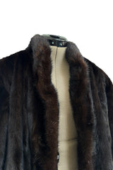 1980s-90s Yves Saint Laurent Dark Brown Mink Swing Car Coat Jacket w Pockets
