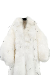 Amazing Vintage Unlabeled Full Length White Fluffy Feather Coat w Extra Wide Bell Sleeves