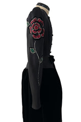 Fall 1978 Givenchy Haute Couture Original Runway Sample Black Silk & Velvet Dress w Beaded Sleeves