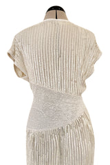 Prettiest 1970s Lillie Rubin Ivory Fully Sequinned & Applied Tube Beads on Silk Chiffon Dress