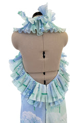Dreamy Spring 1974 Lanvin by Jules-Francois Crahay Pale Blue Print Silk Chiffon Ruffle Dress