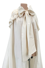 Incredible 1970s Loris Azzaro Ivory Silk Fantasty Voluminous Full Trained Cape w Oversized Hood