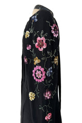 Prettiest 1920s Hickson Inc. Black Moss Crepe Dress w Tie Neck & Hand Sequinned Sleeves