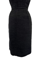 Rare 1950s Sophie Gimbel of Saks Fifth Avenue Black Silk Ribbed Textured Dress