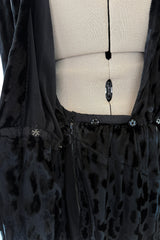 Fall 1985 Hubery de Givenchy Haute Couture Runway Plunge Black Silk Velvet Leopard Dress