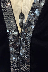 Fall 1998 Yves Saint Laurent Runway Black Velvet Dress w Elaborate Black Sequin Detailing