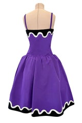 Spring 1980 Yves Saint Laurent & Ad Campaign Runway Purple Dress & Jacket Set w B&W Detailing