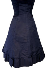 Elegant 1950s Jobere New York Deep Blue Silk & Silk Chiffon Dress w Lace Detailing
