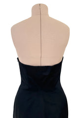 Perfectly Minimalist 1990s Richard Tyler Couture Sleek Sweetheart Neckline Strapless Black Silk Dress